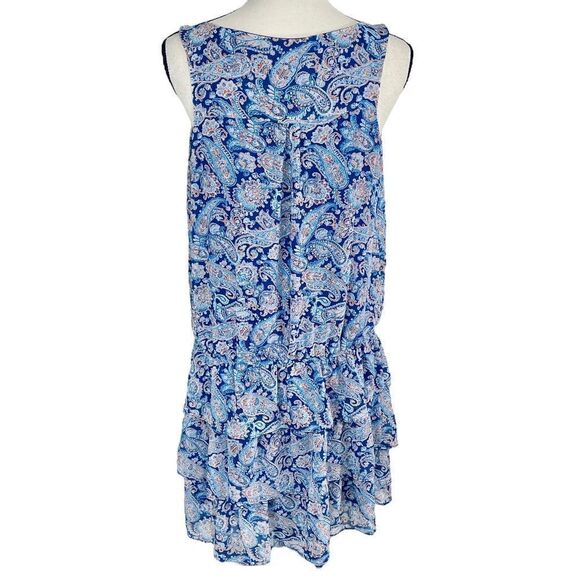 MNG Cottagecore Paisley Ruffle Casual Dress Blue Medium - Picture 4 of 9